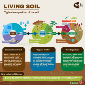 	Living soil system with roots microbes and organic matter